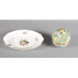 A Herend pot-pourri and a Herend porcelain dish decorated fruit