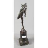 A bronzed metal statue of Hermes, on cylindrical base and marble plinth, 17" high