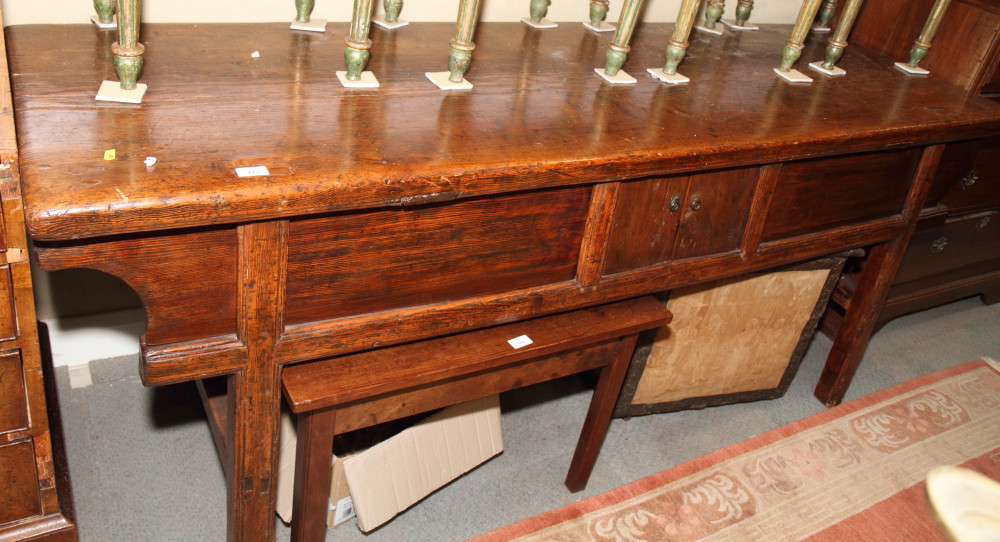 A 19th Century French oak sideboard with panelled frieze, fitted two small doors, 80" wide - Image 2 of 3