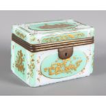 A 19th Century white and green cased opaline glass Bohemian casket with gilt decoration and brass