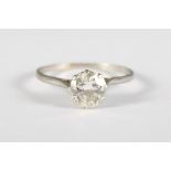 A platinum and diamond solitaire ring, stone 1ct approx, size P
