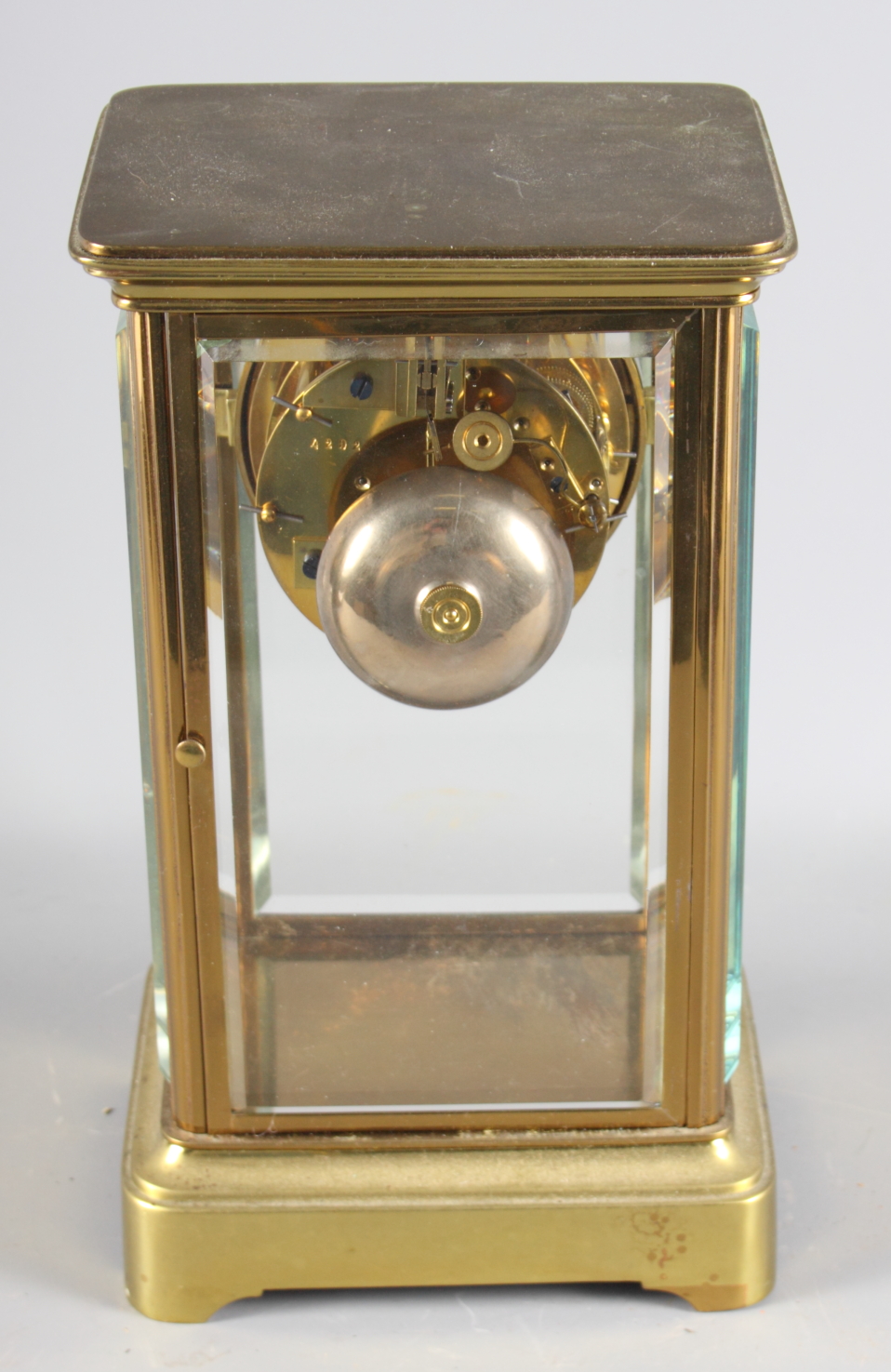 A 19th Century brass cased four-glass clock with white enamel dial and striking movement, 10 1/2" - Image 3 of 8
