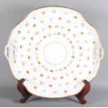 A two-handled Silesian china cabinet tray decorated concentric rings of floral posies, 16" dia