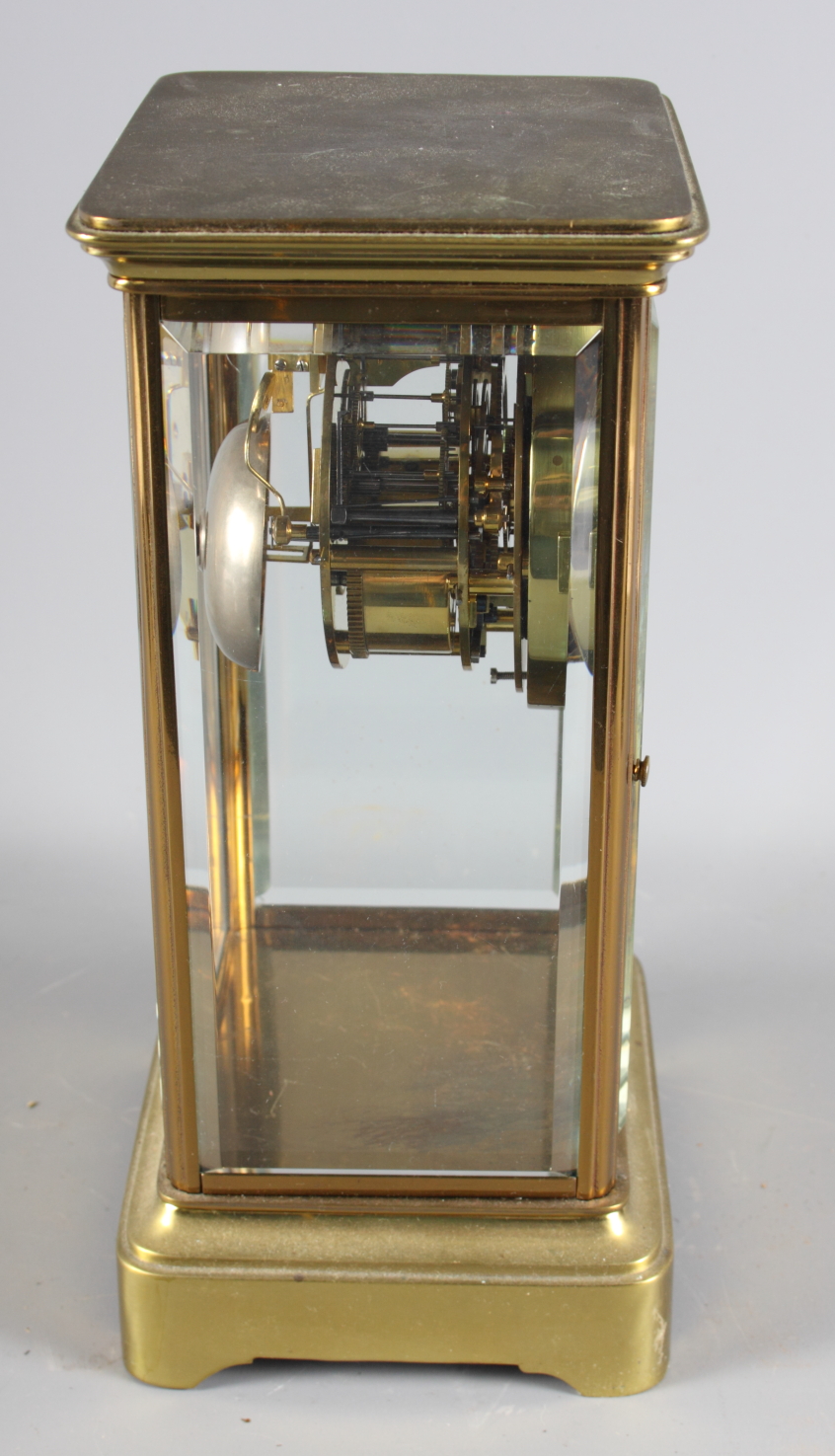 A 19th Century brass cased four-glass clock with white enamel dial and striking movement, 10 1/2" - Image 5 of 8