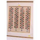 An early 20th Century Arts & Crafts embroidered panel decorated vertical floral trails, 16" x 14",