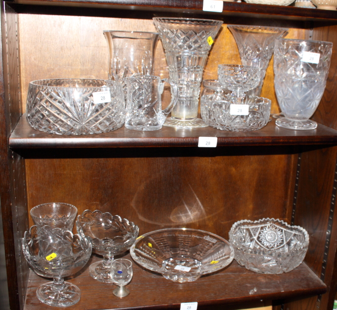 A pair of early 19th Century cut glass pedestal oval dishes with star cut bases together with a