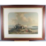 A 19th Century chromolithograph, harvest scene, in arch topped mount and strip frame