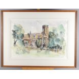 Iris Stephens: watercolours, Stoke Dry church near Uppingham, 21" x 14", in strip frame