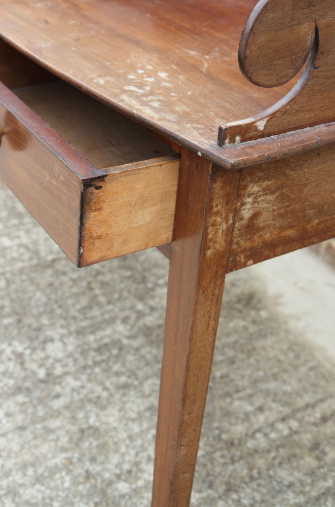 A 19th Century mahogany washstand with polished top, three-quarter gallery, two frieze drawers, on - Image 2 of 2