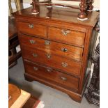 A 19th Century oak chest of two short and three long drawers with brass handles, on bracket