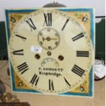 A 19th Century brass two train long case clock movement with 12" repainted dial inscribed "J.