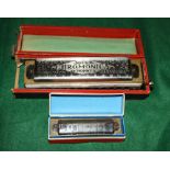 A Hohner's Chromonika II and a Piccolo harmonica, in original boxes