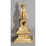 A Chinese gilt bronze model of a temple, 5 1/2" high