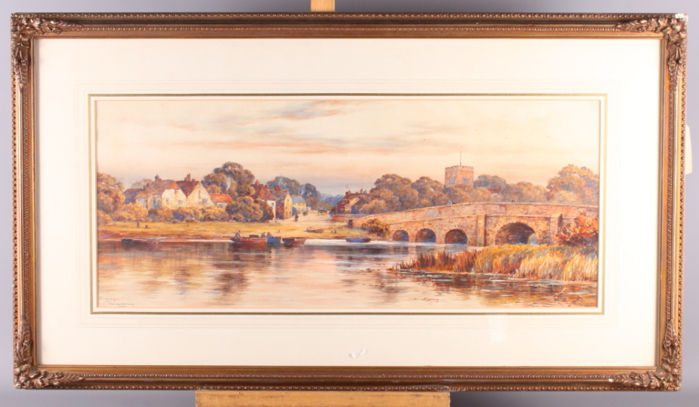 Alfred McDonald: watercolours and body colour, "Sonning - autumn evening", 24" x 10", in wash line