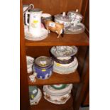 A Wedgwood blue jasper biscuit barrel and a collection of assorted decorative plates, etc