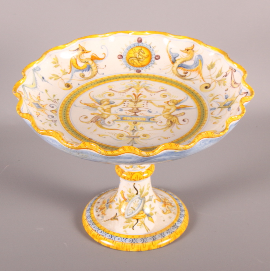 A Cantagali majolica dessert service comprising three stands, an ewer and fourteen plates with - Image 2 of 4