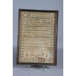 An alphabet sampler by Fanny Ashwell, dated 1833, 12" x 8"