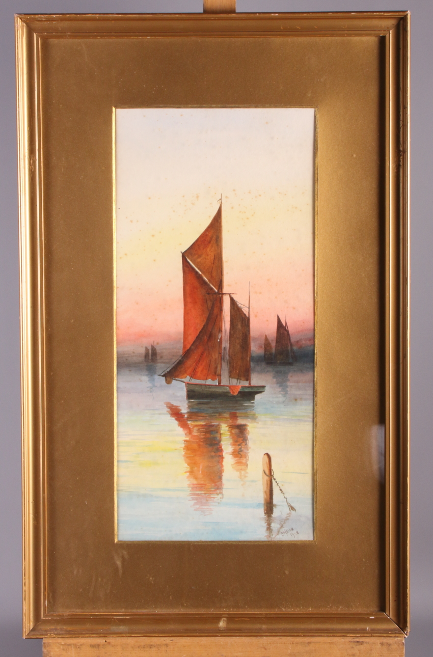 C Haigh: a pair of watercolours, beached sailing boats, 6 1/2" x 14", in gilt frames - Bild 2 aus 2