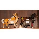 Four Beswick models including palomino horse, shire horse, stag and elephant