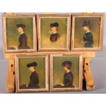 English late 19th Century School: a set of five miniature oils on canvas faced board portrait