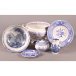 A Carlton ware blue and white transfer decorated pedestal bowl, an "Ivy Wreath" pattern soup tureen,