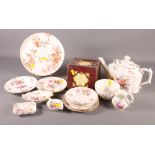 A Royal Crown Derby floral decorated teapot and assorted teawares