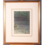Mid 20th Century English School: pastels, river scene with waterlilies, 8" x 11 1/4", in gilt frame