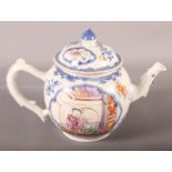 A Chinese polychrome enamel decorated globular teapot and cover (restored cover), 6 1/2" high