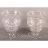 A pair of cut glass pedestal vases, 10" high