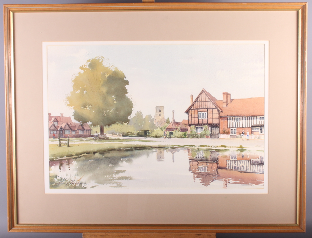 Henry Sheldon: watercolour, canal scene with lock gates, 14" x 21", in gilt frame, and a companion - Bild 4 aus 4