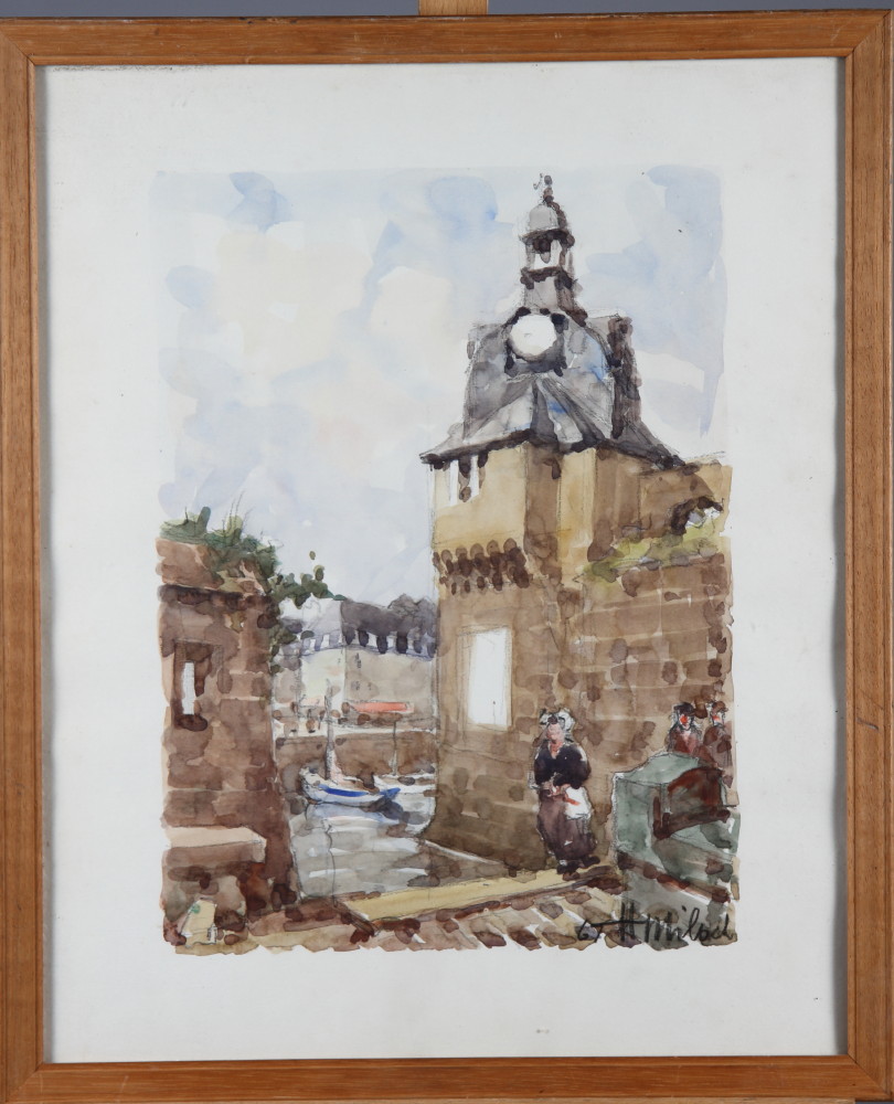 A watercolour, view of Notre Dame in the mist, signed and dated '68, in gilt frame, and four other - Bild 5 aus 5