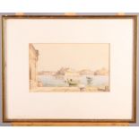 Edwin Galea?: watercolours, view of the Grand Harbour Valetta, 5" x 8 1/4", in gilt strip frame