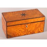 A 19th Century elm rectangular box with baize lining and lid inlaid ebony star, 12" wide