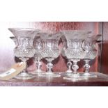 A set of six wine glasses with thistle shaped bowls, engraved thistles and diamond cutting (very