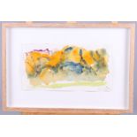 Gerda Loust: watercolours, "Under an Apple Tree", 10 3/4" x 5 3/4", in oak strip frame