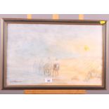 Luc le Beau: Impressionist watercolour, figures on horseback on a beach, signed and dated '98, and a