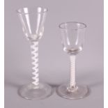 A cotton twist stem bucket wine, 5" high (chip to foot rim), and a larger, similar wine glass, 6 1/