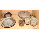 A St Ives Pottery stoneware bowl and cover, three similar tea bowls and a small collection of