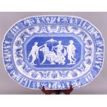 A 19th Century Spode blue and white "Greek" pattern meat plate, 20 3/4" wide