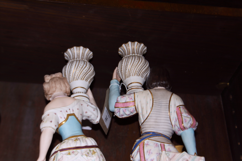 A pair of 19th century Continental polychrome bisque candlesticks, formed as figures in period - Image 8 of 11