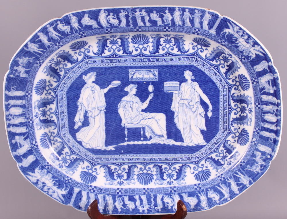 A 19th Century Spode blue and white "Greek" pattern meat plate, 18 3/4" wide