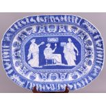 A 19th Century Spode blue and white "Greek" pattern meat plate, 18 3/4" wide