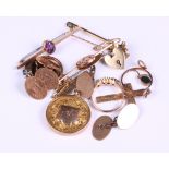 Two pairs of 9ct gold cufflinks, a 9ct gold medal, three 9ct gold bar brooches and other gold