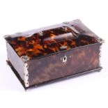 A tortoiseshell cigarette box with silver mounted lid and a faux tortoiseshell jewellery box with