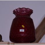 A dimpled ruby glass oil lamp shade a