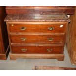 A 19th century mahogany chest, fitted red marble top and three long drawers, 36" wide