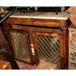 A Regency rosewood side cabinet fitted white marble top, the base fitted two drawers and cupboard