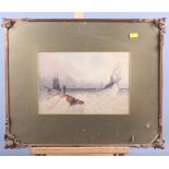 English mid 19th century: watercolour, fishing boats in rough seas, 7 1/2" x 11", in gilt frame,