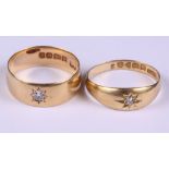 An 18ct gold and diamond gypsy ring, size T, 3.2g, and another similar, size S, 5.5g