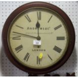 A circular wall clock, in mahogany case, dial inscribed Andrews & Co, 15" dia